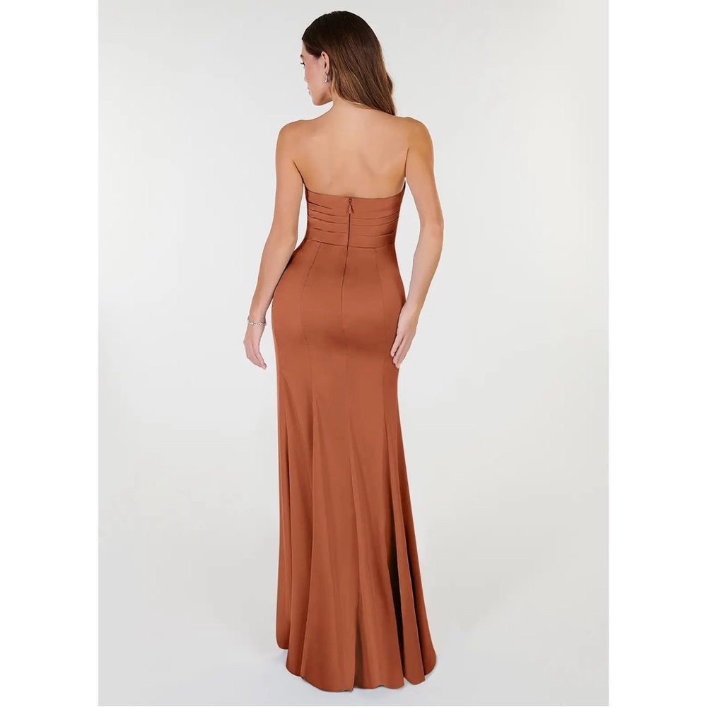 Azazie Strapless Rust/Brown Evening Gown - Picture 2 of 4